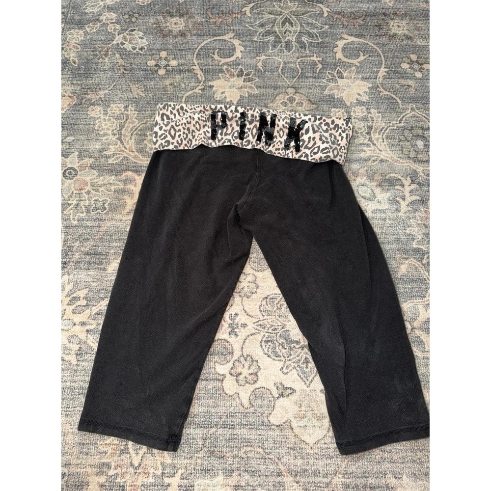 Vintage Y2K Victorias Secret Pink Capri Leggings Capri Fold Waist Sequin Cheetah